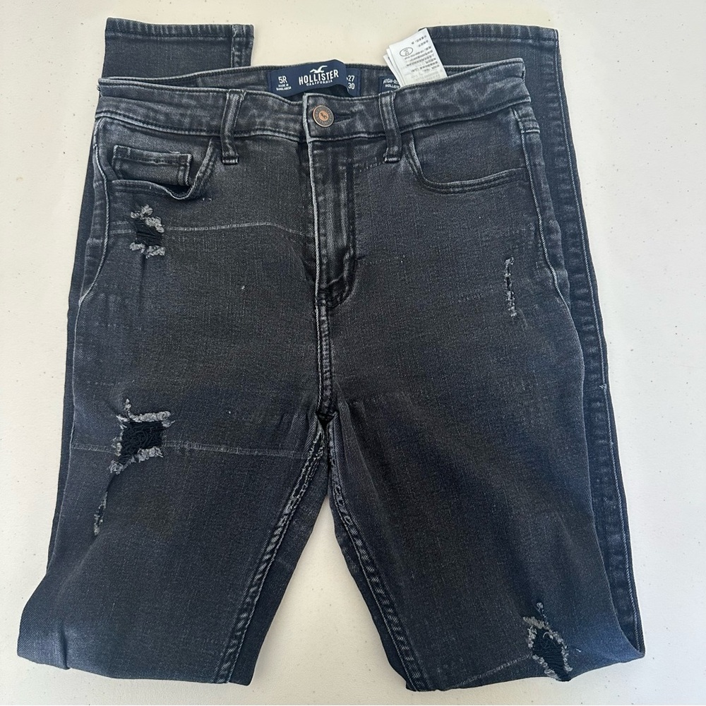 Hollister distressed high rise super skinny black jeans size 5R
